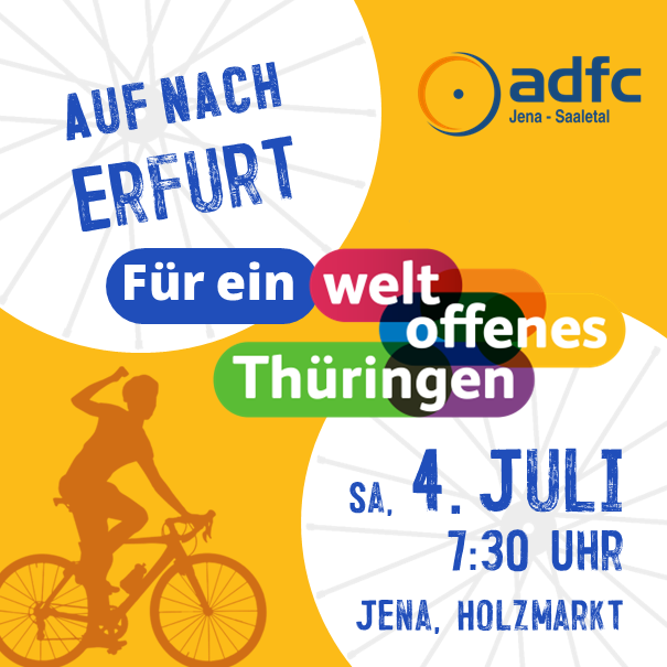 Sharepic für die Fahrrad-Demo nach Erfurt für ein weltoffenes Thüringen am 4. Juli 2026